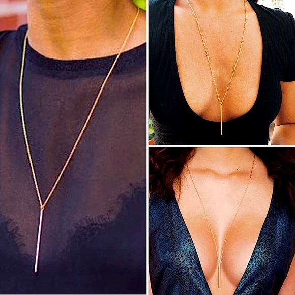 🔴𝟭𝟬/$𝟮𝟱🔴NEW Gold Bar Long Simple Necklace - Picture 6 of 13